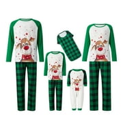 MIPREWUY Family Matching Christmas Pajamas Sets Long Sleeve Elk Print Tops + Plaid Pants or Long Sleeve Patchwork Jumpsuit