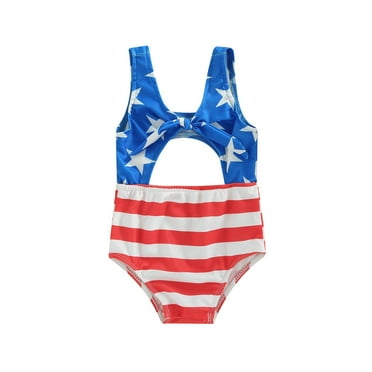 MIPREWUY Girls Summer One-piece Patchwork Swimwear Sleeveless Stars Striped Bathing Suits