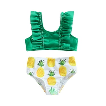 MIPREWUY Kids Girls Bikini Set, Sleeveless Patchwork Tops with Watermelon/Pineapple Print Briefs