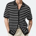 thumbnail image 1 of MIPREWUY Men Knit Button Down Shirts Casual Short Sleeve Lapel Collar Striped Contrast Color Loose Shirts Sweaters, 1 of 2