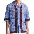 thumbnail image 1 of MIPREWUY Men Knit Button Down Shirts Casual Short Sleeve Lapel Collar Striped Contrast Color Loose Shirts Sweaters, 1 of 8