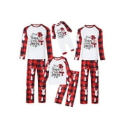 MIPREWUY （Mom）Christmas Family Pajamas Matching Set, Snowman Letters Print T-shirt with Plaid Pants Sleepwear Loungewear