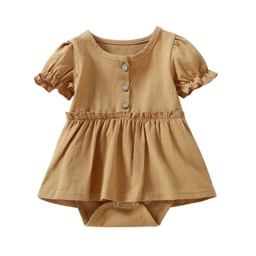 MIPREWUY Newborn Baby Girl Clothes Infant Spring Summer Romper Jumpsuit Dress Solid Plain Outfit Playsuit Headband