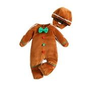 MIPREWUY Toddler Baby Gingerbread Man Rompers Casual Long Sleeve Footed Jumpsuit and Cute Hat for Newborn Girl Boy
