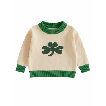 MIPREWUY Toddler Baby Irish Festival Sweater Shamrock Pattern Long Sleeve Crew Neck Knitwear Pullover