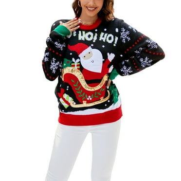 MIPREWUY Women Christmas Sweater Winter Long Sleeve Round Neck Santa Claus Pattern Classic Fit Knit Tops