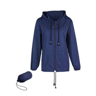 MIPREWUY Women Packable Rain Jacket, Outdoor Hooded Windbreaker with Adjustable Drawstring