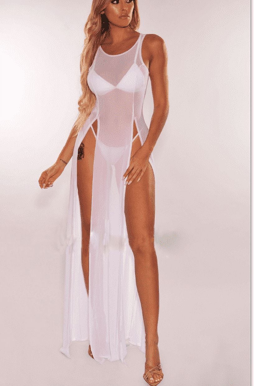 COOME　コーメ MESH SEE THROUGH DRESS Sexy Halter Mesh See Through Dress for Women Crochet Mesh