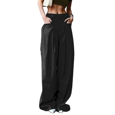 MIPREWUY Women Trousers, Wide-Leg Solid Color Loose Fit Straight Casual Pants with Pocket Streetwear