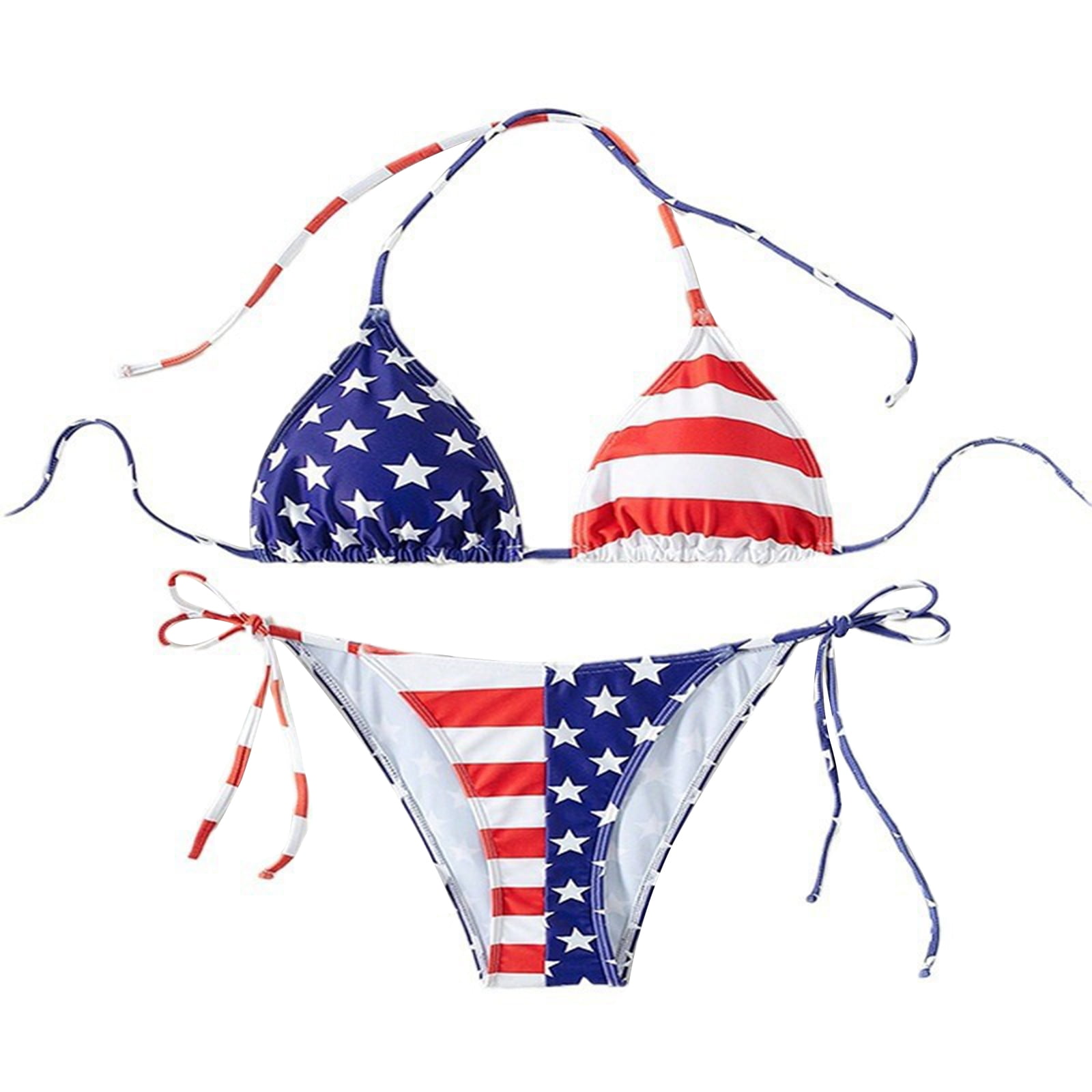 MIPREWUY Women's 4th of July Swimsuit Set, Tie-Up Halter Neck Bikini ...