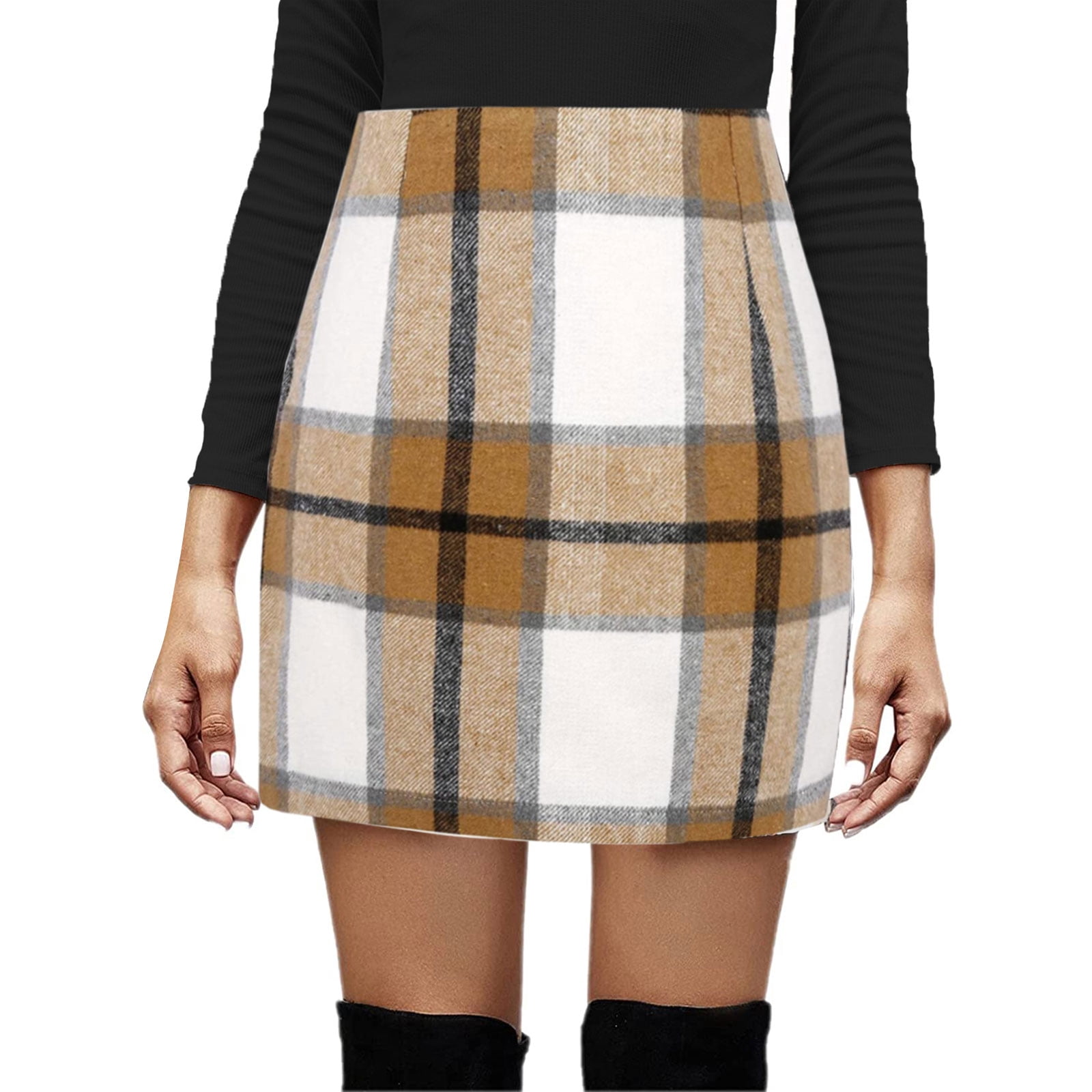High Waist Plaid Bodycon Mini Skirt Women's High Waist Plaid Skirt Women's Plaid Bodycon Mini Skirt