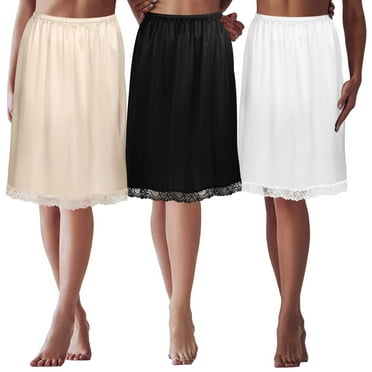 MIPREWUY Women´s Half Slips Underskirt Elastic High Waist Solid Color Satin Long Underskirt Lace Hem Skirt Extender