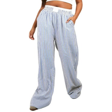 MIPREWUY Women's Lounge Pants Stripe Elastic Waist Loose Comfy Casual Pants Pajama Pants Sleep Trousers