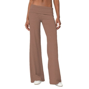 MIPREWUY Women's Spring Summer Baggy Pants Foldover Waist Solid Color Loose Wide Leg Pants