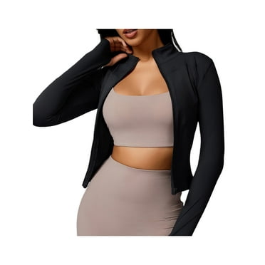 MIPREWUY Women's Workout Jacket Solid Color Quick Dry Lightweight Zip Up Yoga Jacket Athletic Slim Fit Tops