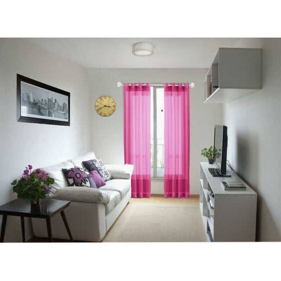 MIRA 1 semisheer panel faux silk window curtain top grommet for any bedroom or patio door non blackout see thru hot pink color 55" X 63"