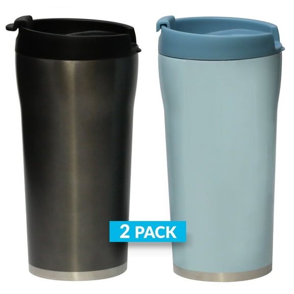 MIRA 12 oz 2 Pack Stainless Steel Insulated Travel Mug for Coffee & Tea, Vacuum Insulated Car Tumbler Cup, Spill Proof Twist On Flip Lid, Thermo Keeps Drinks Hot or Cold - Gray & Pearl Blue