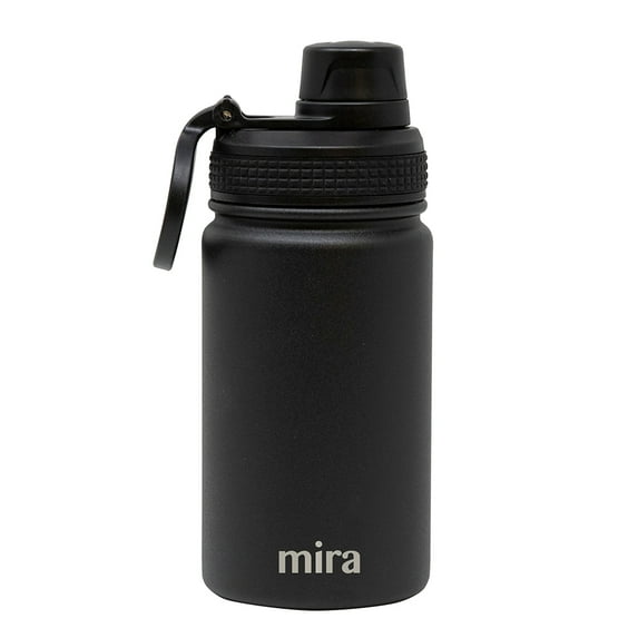 MIRA 12oz Insulated Kids Water Bottle with Spout Lid & Handle, Stainless Steel, Black