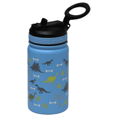 MIRA 12oz Insulated Kids Water Bottle with Straw Lid & Handle, Stainless Steel, Dinosaurs