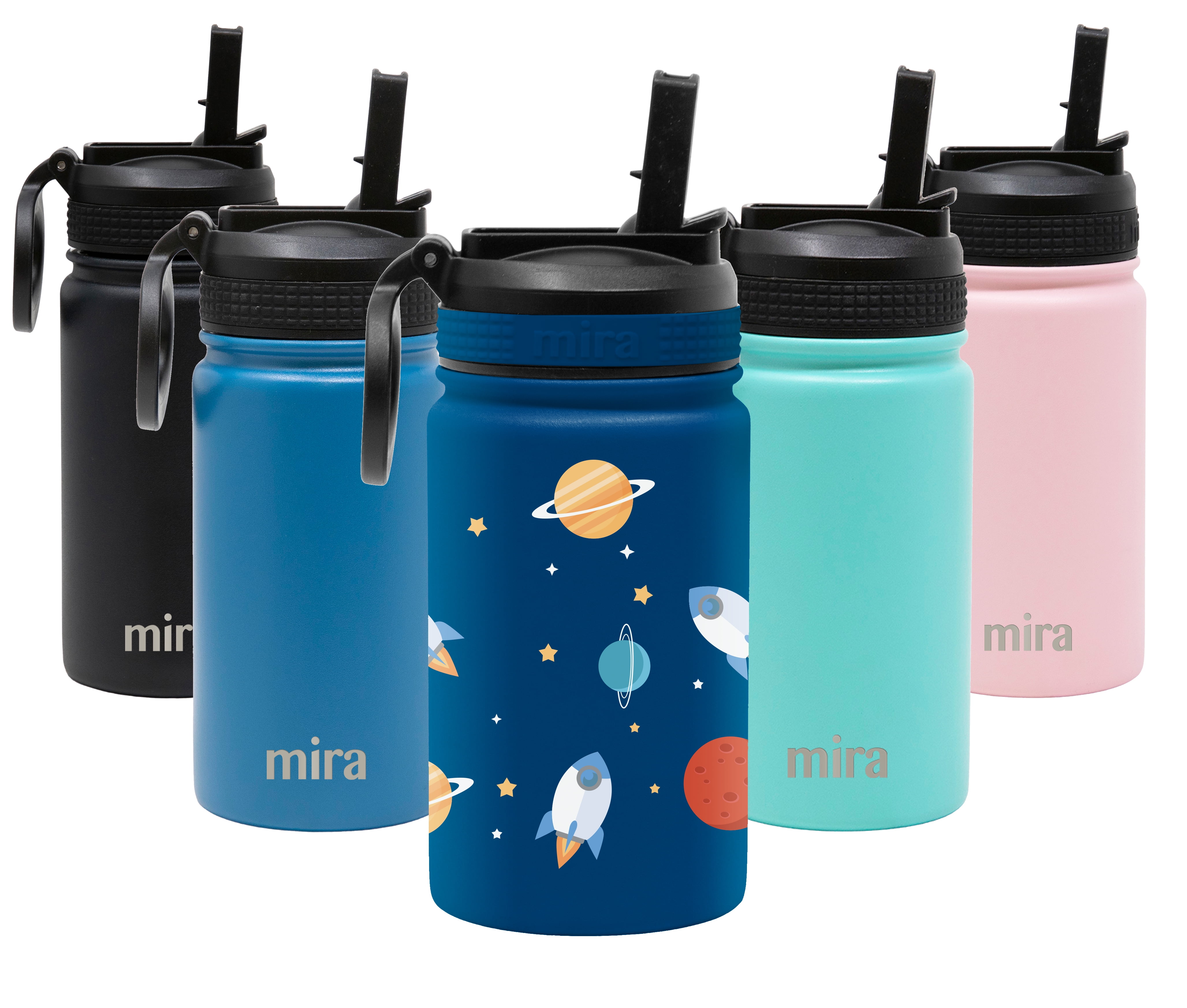 Mira 12 oz Kids Insulated Water Bottle with Straw Lid for School - Metal Stainless Steel Vacuum Insulated Thermos Flask - Dinosaurs