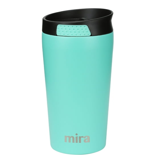 MIRA 12oz Stainless Steel Insulated Travel Mug for Coffee, Tea, Press Lid Tumbler Cup, Teal