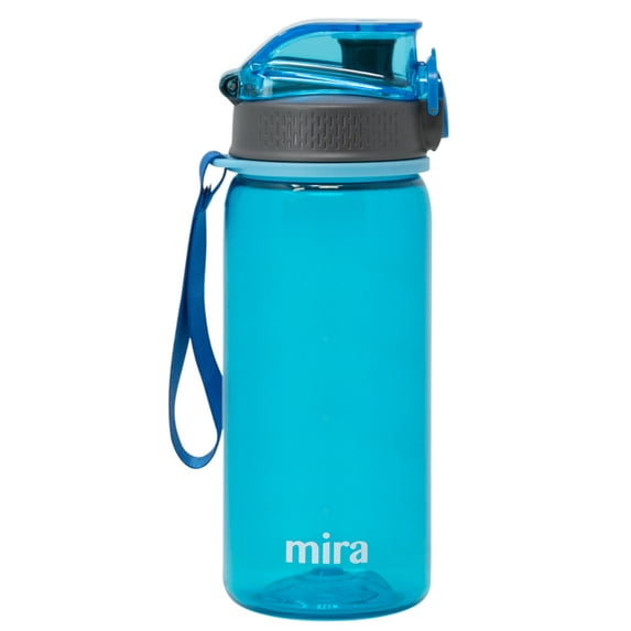 MIRA 17 oz Pacific Blue Plastic Water Bottle with Flip-Top Lid
