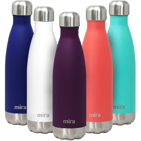 MIRA 17oz Stainless Steel Vacuum Insulated Water Bottle, Leak-Proof Double Walled Cola Shape, Iris