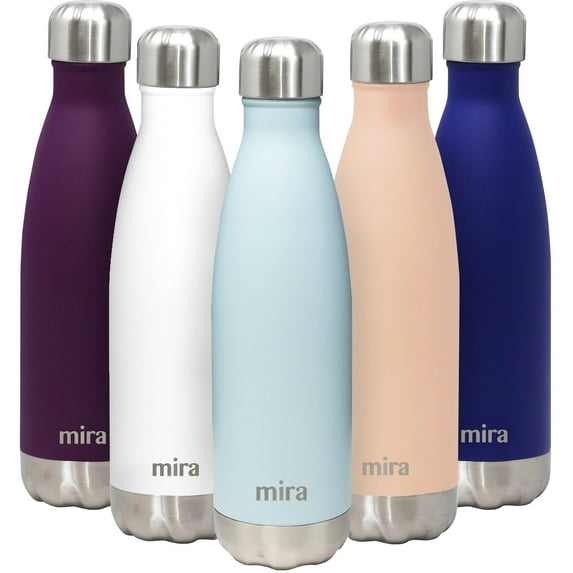 MIRA 17oz Stainless Steel Vacuum Insulated Water Bottle, Leak-Proof Double Walled Cola Shape, Pearl