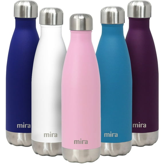 MIRA 17oz Stainless Steel Vacuum Insulated Water Bottle, Leak-Proof Double Walled Cola Shape, Pink