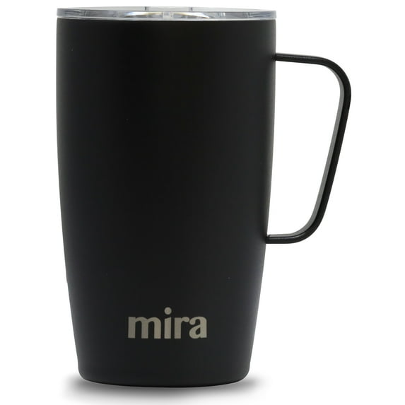 MIRA 18oz Coffee Mug with Handle & Lid, Stainless Steel Vacuum Insulated Tumbler, Black