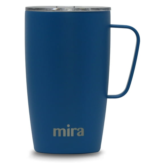 MIRA 18oz Coffee Mug with Handle & Lid, Stainless Steel Vacuum Insulated Tumbler, Blue