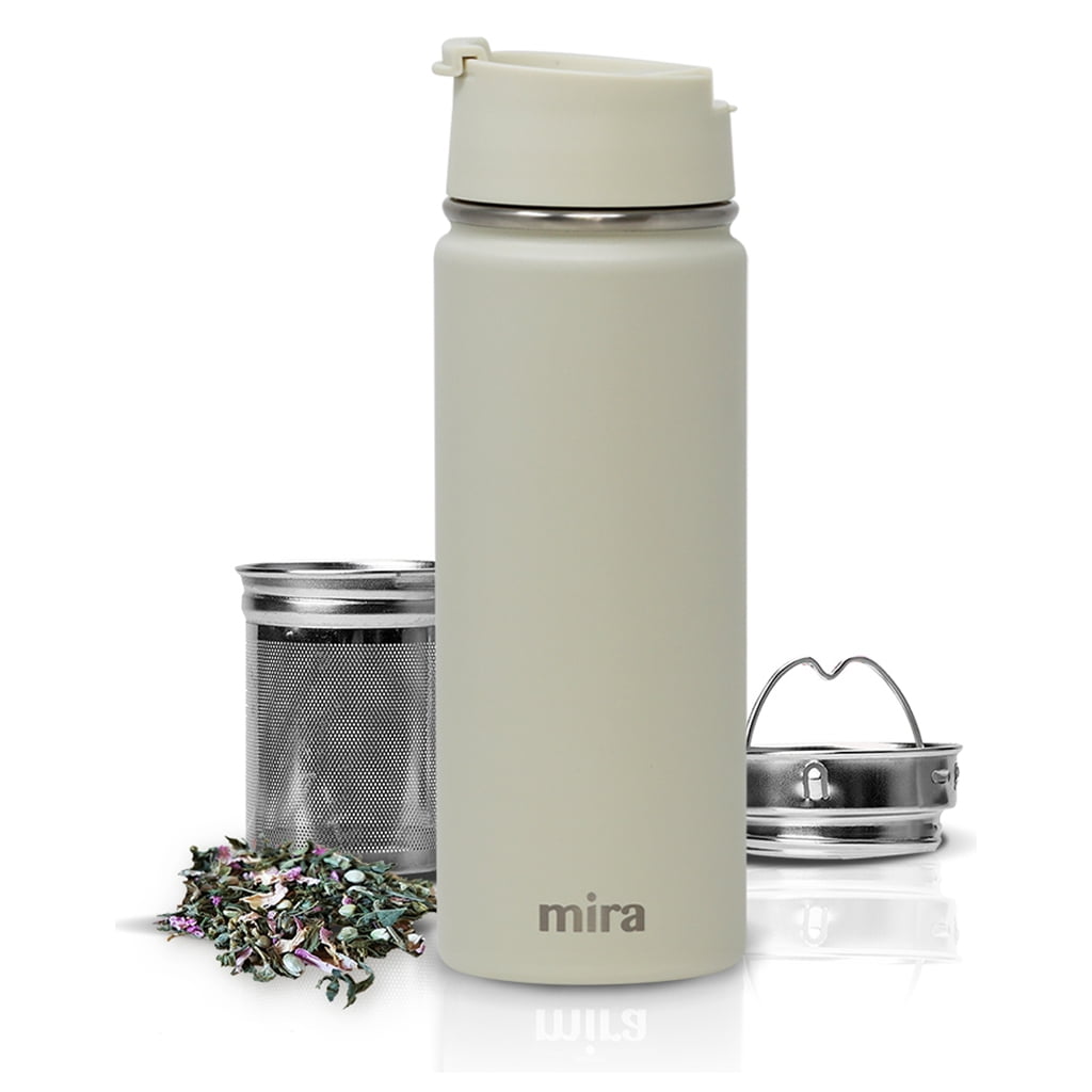 Mira Stainless Steel Insulated Tea Infuser Bottle for Loose Tea - Thermos Travel Mug with Removable Tea Infuser Strainer-18 oz, Sand