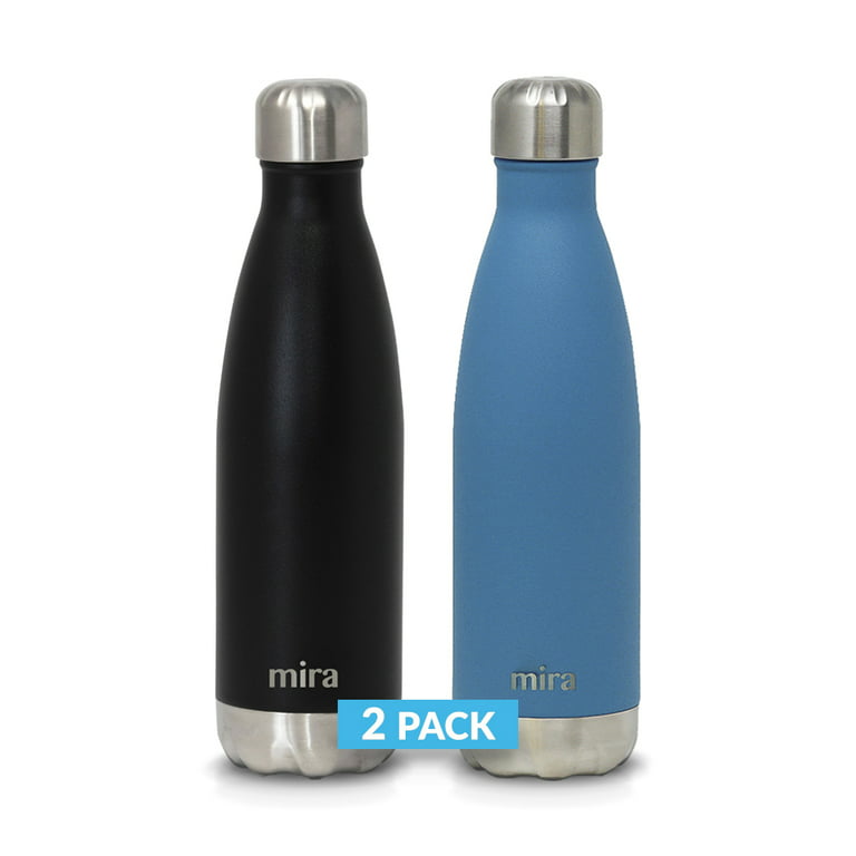MIRA 2 Pack 17 Oz Cola Shaped Insulated Stainless Steel Water Bottle -  Double Walled Vacuum Insulated Thermos Flask - Metal Sports Bottle - Black  