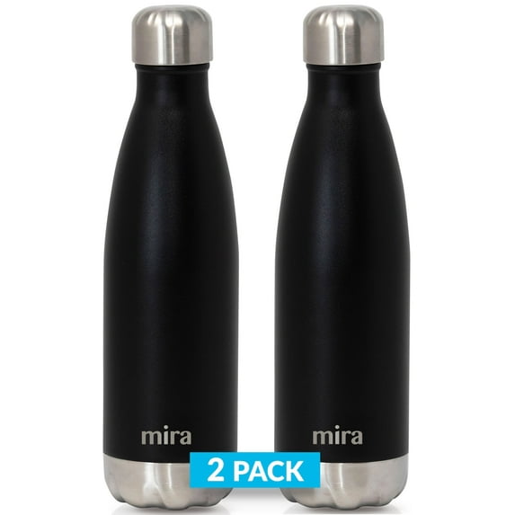 MIRA 2 Pack 17 oz Cola Shaped Insulated Stainless Steel Water Bottle - Double Walled Vacuum Insulated Thermos Flask - Metal Sports Bottle - Black