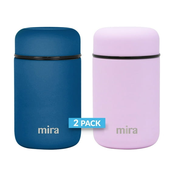 MIRA 2 Pack Insulated Food Jar Thermos for Hot Food & Soup, Compact Stainless Steel Vacuum Lunch Container, 13.5 oz, Denim & Lilac