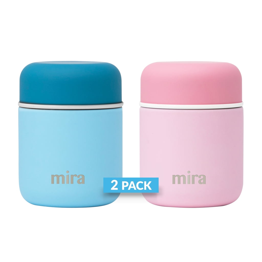MIRA 2 Pack Insulated Food Jar Thermos for Hot Lunch & Soup, Stainless Steel, 9oz, Sky & Pink