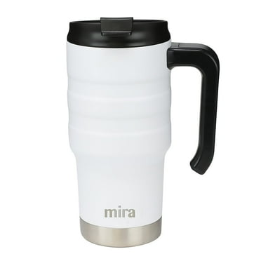 MIRA 20oz Insulated Coffee Travel Mug with Handle & Screw on Flip Lid, Stainless Steel, White