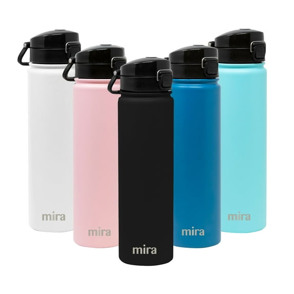 MIRA 24oz Insulated Stainless Steel Water Bottle Thermos Flask, One Touch Spout Lid Cap, Black