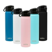 MIRA 24oz Insulated Stainless Steel Water Bottle Thermos Flask, One Touch Spout Lid Cap, Rose Pink