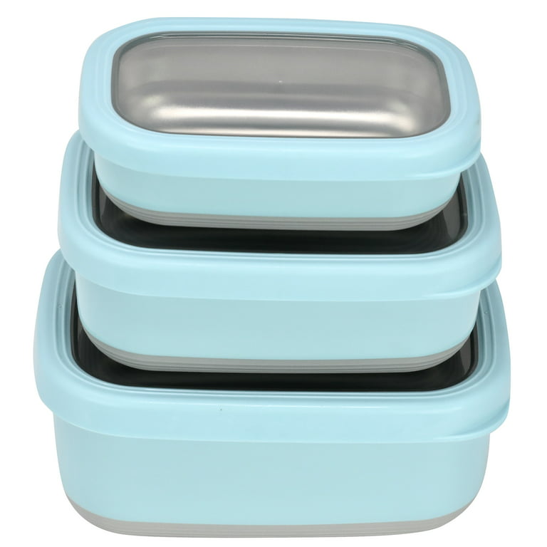 MIRA 3 Set Stainless Steel Lunch Containers with Anti-Slip Bottom and  Transparent Lid, Rectangular Frost 