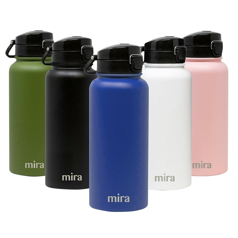 MIRA 32 oz Insulated Stainless Steel Water Bottle Thermos Flask, One Touch  Spout Lid Cap, Blue