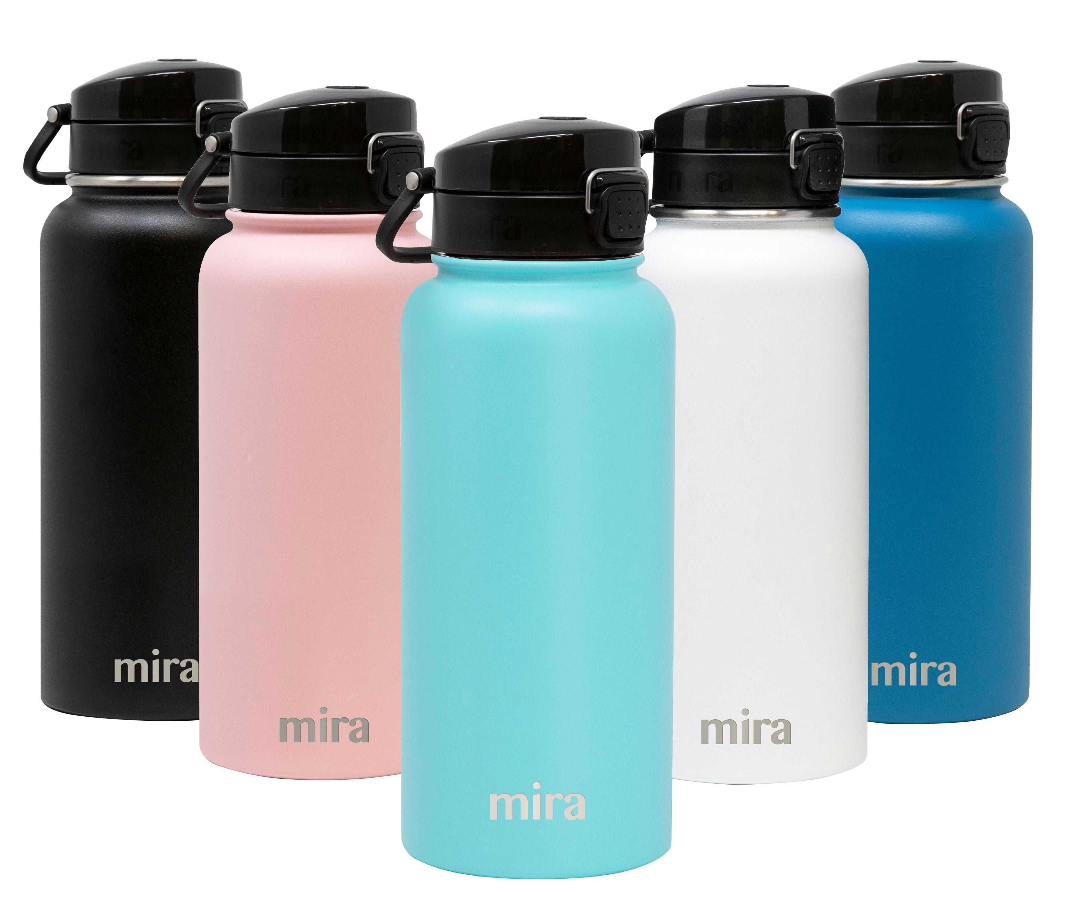 MIRA 32 oz Insulated Stainless Steel Water Bottle Thermos Flask, One Touch  Spout Lid Cap, Robin Blue 