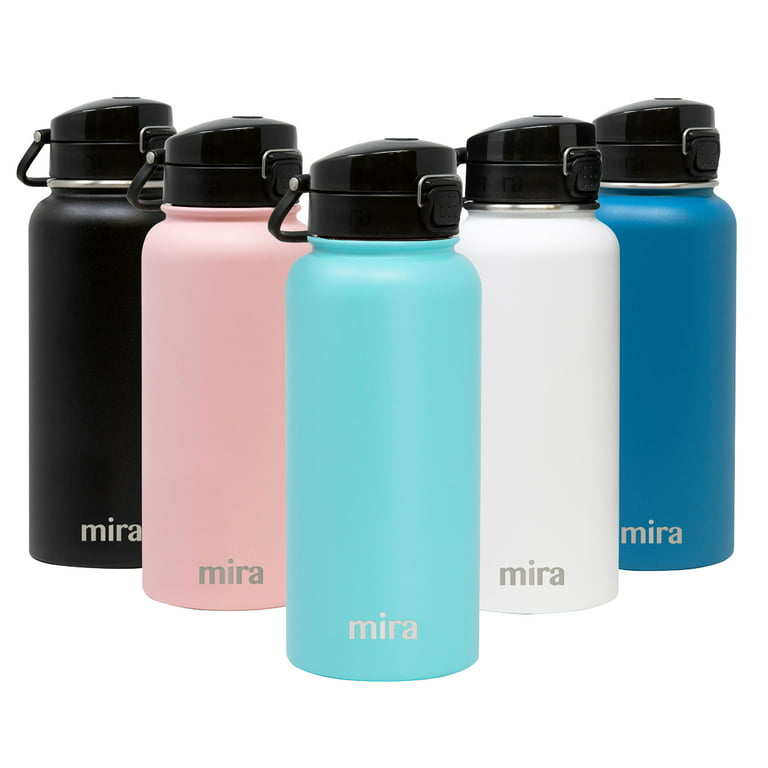 MIRA 32 oz Insulated Stainless Steel Water Bottle Thermos Flask, One Touch  Spout Lid Cap, Robin Blue 