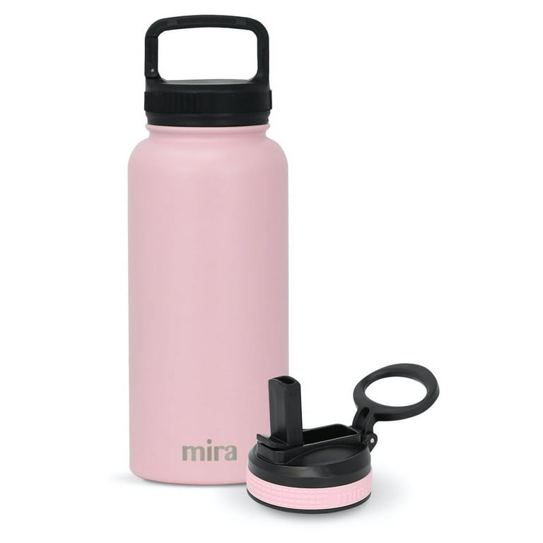 MIRA 32 oz Reusable Water Bottle with Straw Lid - 2 Caps- Stainless Steel  Hydro Vacuum Insulated Metal Thermos Flask Keeps Cold for 24 Hours, Hot for  12 Hours - BPA-Free Straw