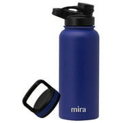 MIRA 32 oz Stainless Steel Insulated Sports Water Bottle - 2 Caps - Hydro Metal Thermos Flask Keeps Cold for 24 Hours, Hot for 12 Hours - BPA-Free Spout Lid Cap - Blue