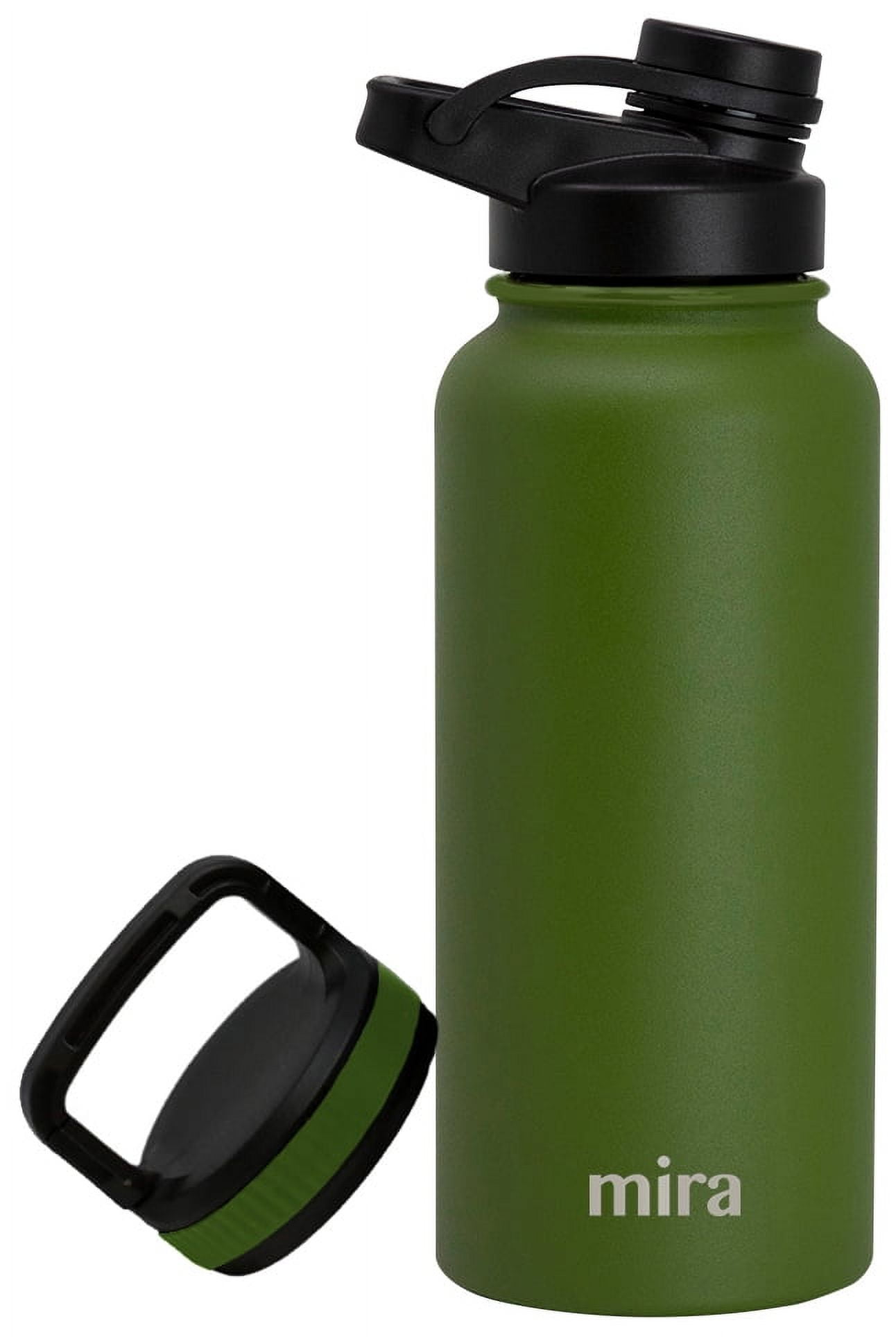 MIRA 32 oz Stainless Steel Insulated Sports Water Bottle - 2 Caps - Hydro  Metal Thermos Flask Keeps Cold for 24 Hours, Hot for 12 Hours - BPA-Free  Spout Lid Cap - Olive Green 