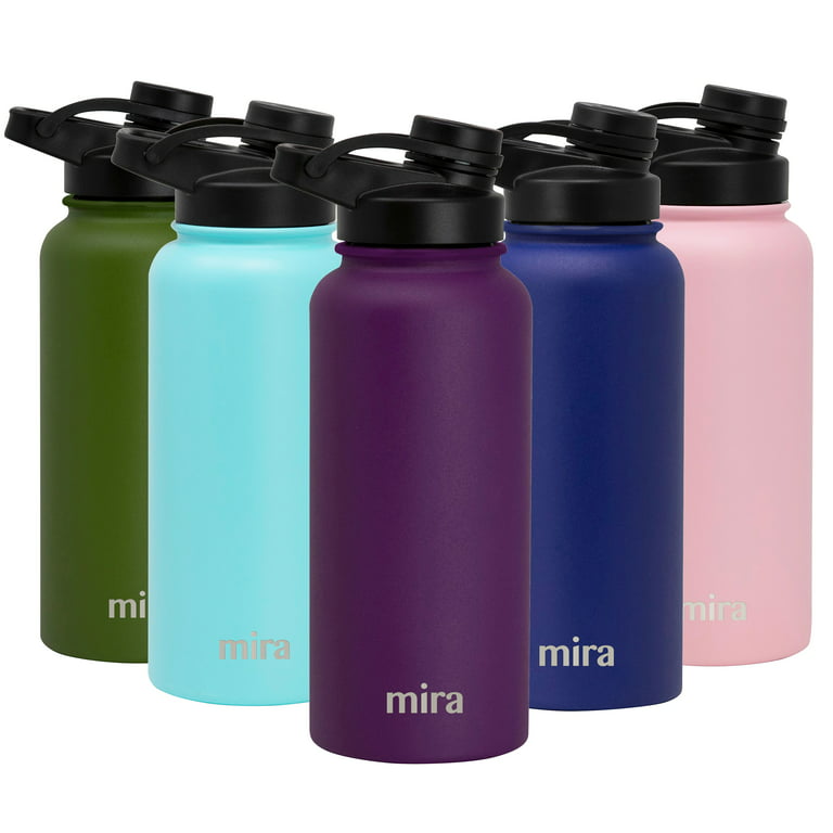 MIRA 32 oz Stainless Steel Insulated Sports Water Bottle - 2 Caps - Hydro  Metal Thermos Flask Keeps Cold for 24 Hours, Hot for 12 Hours - BPA-Free