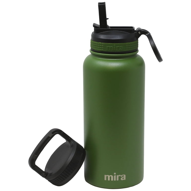 MIRA 32oz Stainless Steel Vacuum Insulated Water Bottle, 2 Caps, Hydro  Thermos Flask, Olive Green