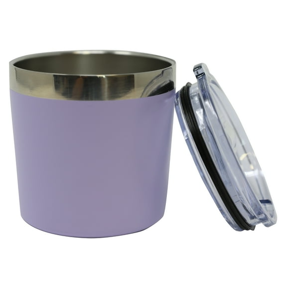MIRA 9oz Insulated Lowball Rocks Tumbler - Stainless Steel - Whiskey, Cocktail, Wine Glass with Lid, Violet
