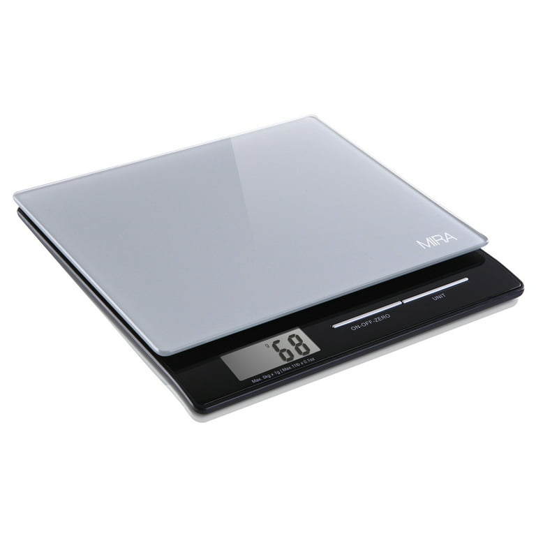 MIRA Digital Kitchen Food Scale, Measures Grams, Pounds & Ounces Glass  Platform, TARE Function, 11 lb Capacity, Gray